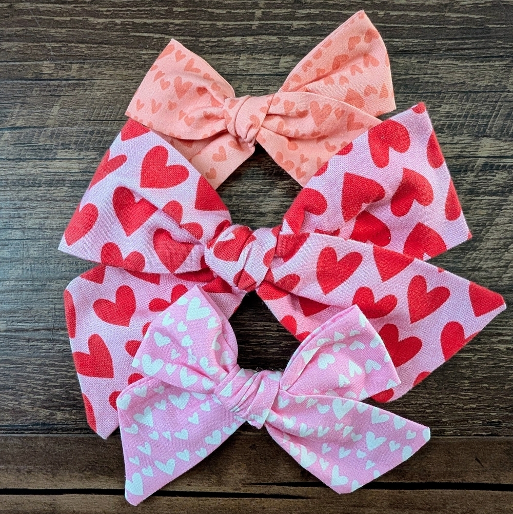 Set of 3 Baby Toddler Pink Valentine Heart Bows